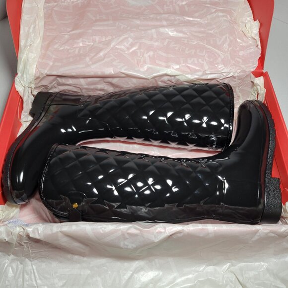 Hunter Women's Refined Adjustable Quilted Slim Fit Tall Rain Boots in Black - Picture 2 of 7